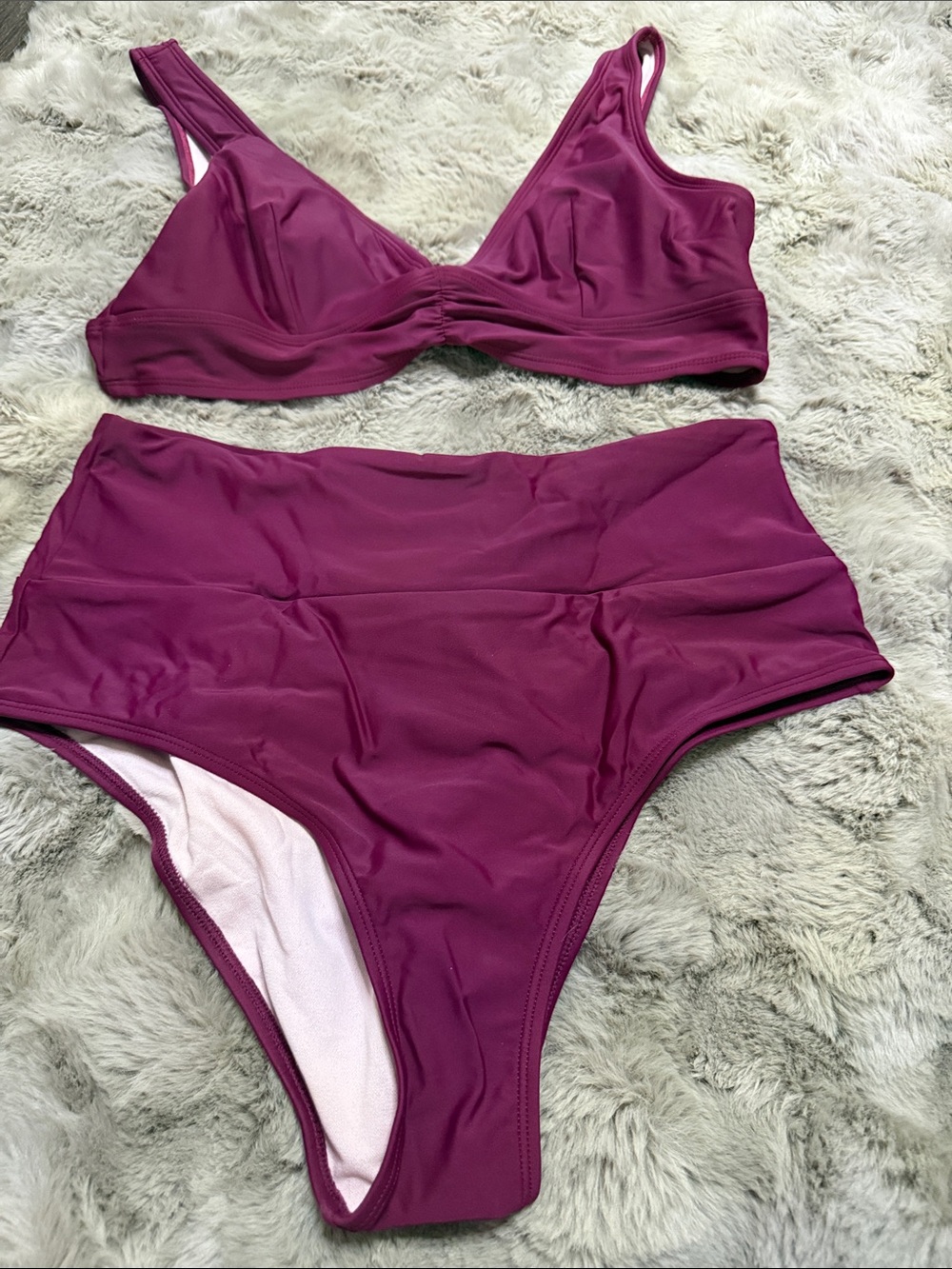 High-Waist Two-Piece Bikini Set in Deep Berry CUPSHE size large NWT